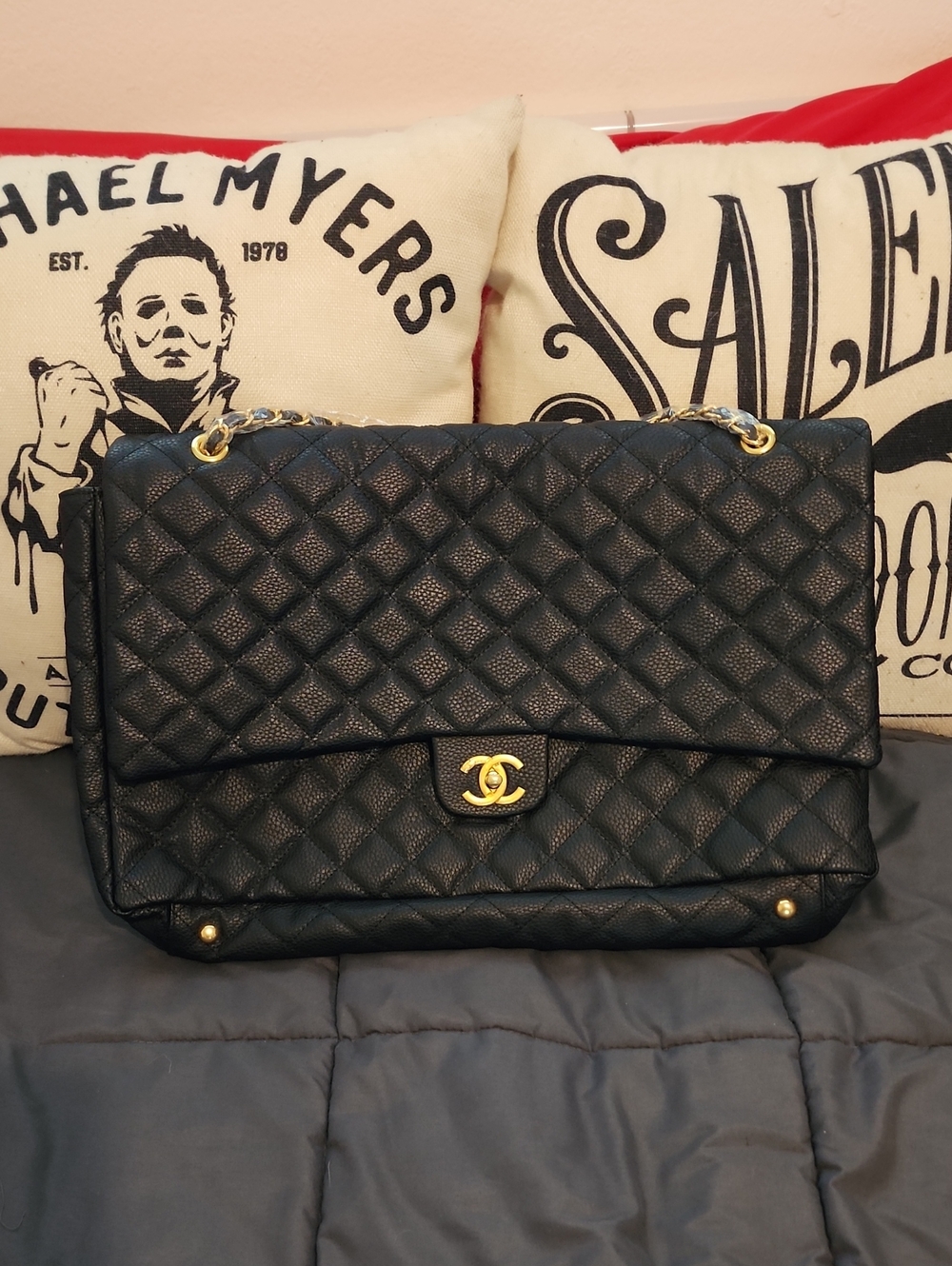 CHANEL Black Quilted Double Flap Shoulder Weekender Large Bag 🛍️